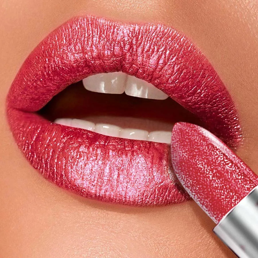 Red Metallic Lipstick Glitter Lip   Waterproof Lips Makeup Moisturize