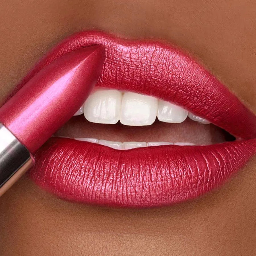 red metallic lipstick