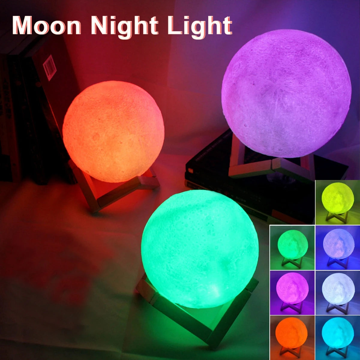 Moon Lamp LED Night Light Battery Powered With Stand Starry Lamp