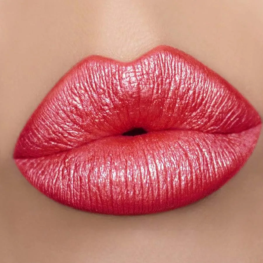 Red Metallic Lipstick Glitter Lip   Waterproof Lips Makeup Moisturize