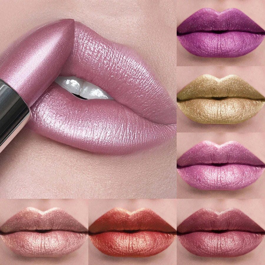 Glitter Shiny Metallic Lipstick Pearlescent Lip Tint, Matte Lip Makeup